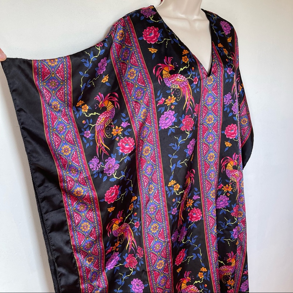 Vintage Winlar floral birds of paradise Print kaftan caftan one size (bin s3)